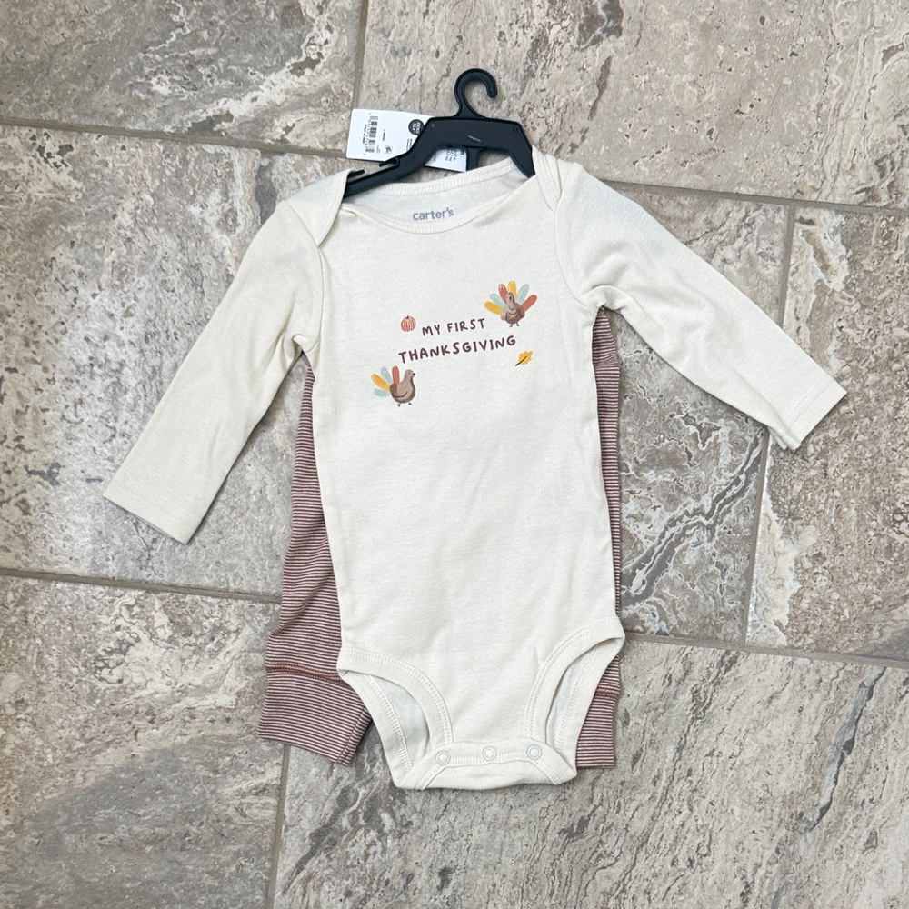 NWT Size 3-6 Months Carter's Beige 'My First Thanksgiving' Bodysuit Set
